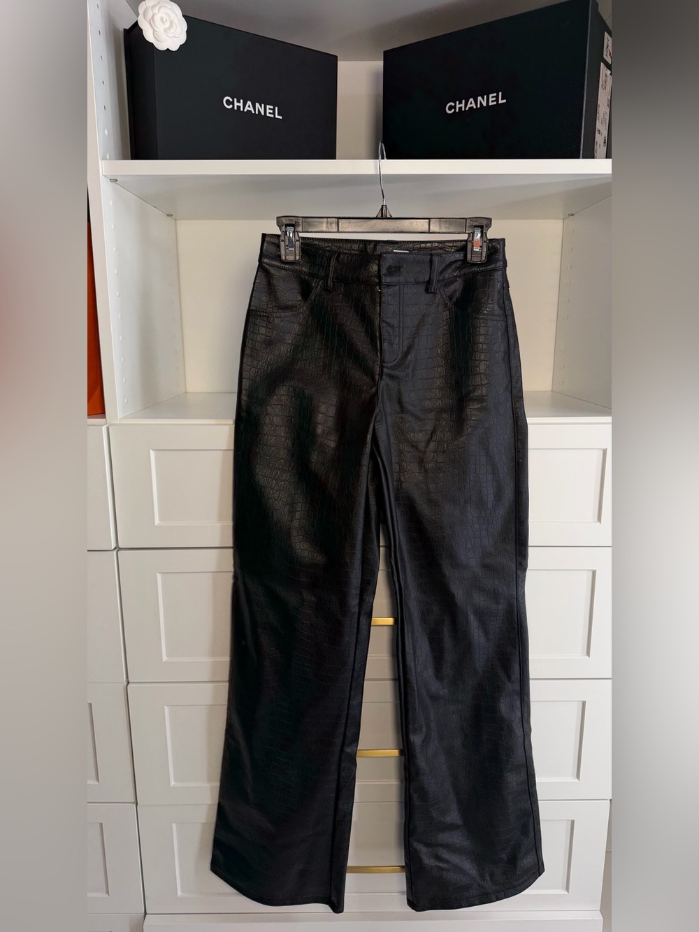 ZARA Black Faux Leather Flared Pants Size US 2